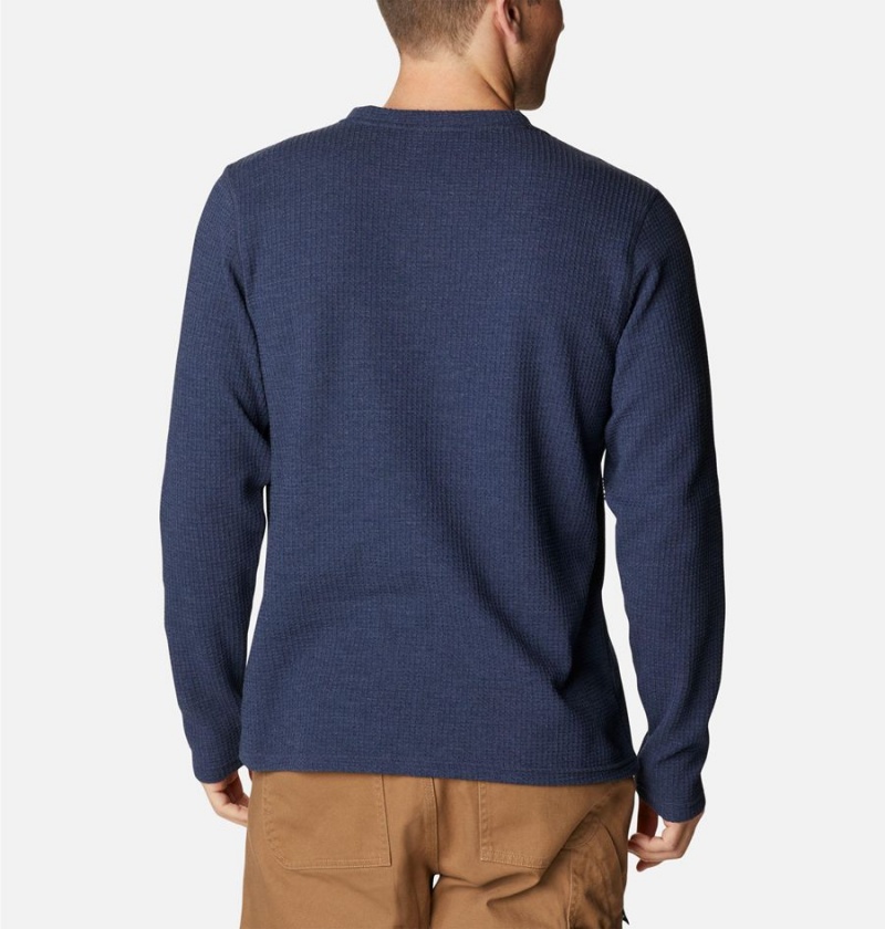 Navy Men's Columbia Pine Peak II Waffle Long Sleeve Crew T-Shirt | YWJVN-3792