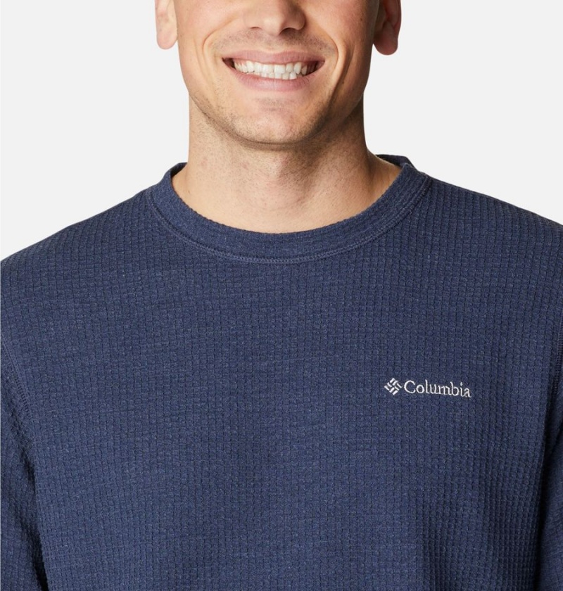 Navy Men's Columbia Pine Peak II Waffle Long Sleeve Crew T-Shirt | YWJVN-3792