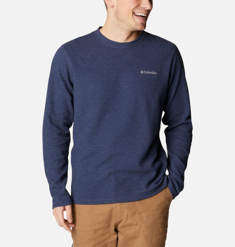 Navy Men\'s Columbia Pine Peak II Waffle Long Sleeve Crew T-Shirt | YWJVN-3792