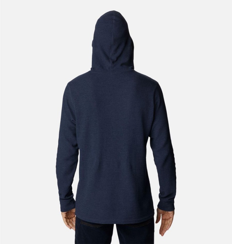 Navy Men's Columbia Pine Peak Waffle Hoodie | QWSUA-0762