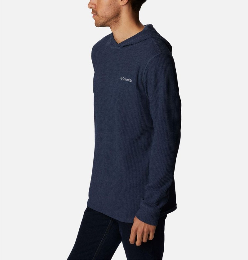 Navy Men's Columbia Pine Peak Waffle Hoodie | QWSUA-0762