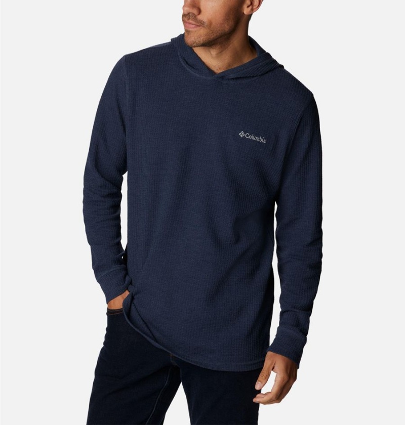 Navy Men's Columbia Pine Peak Waffle Hoodie | QWSUA-0762