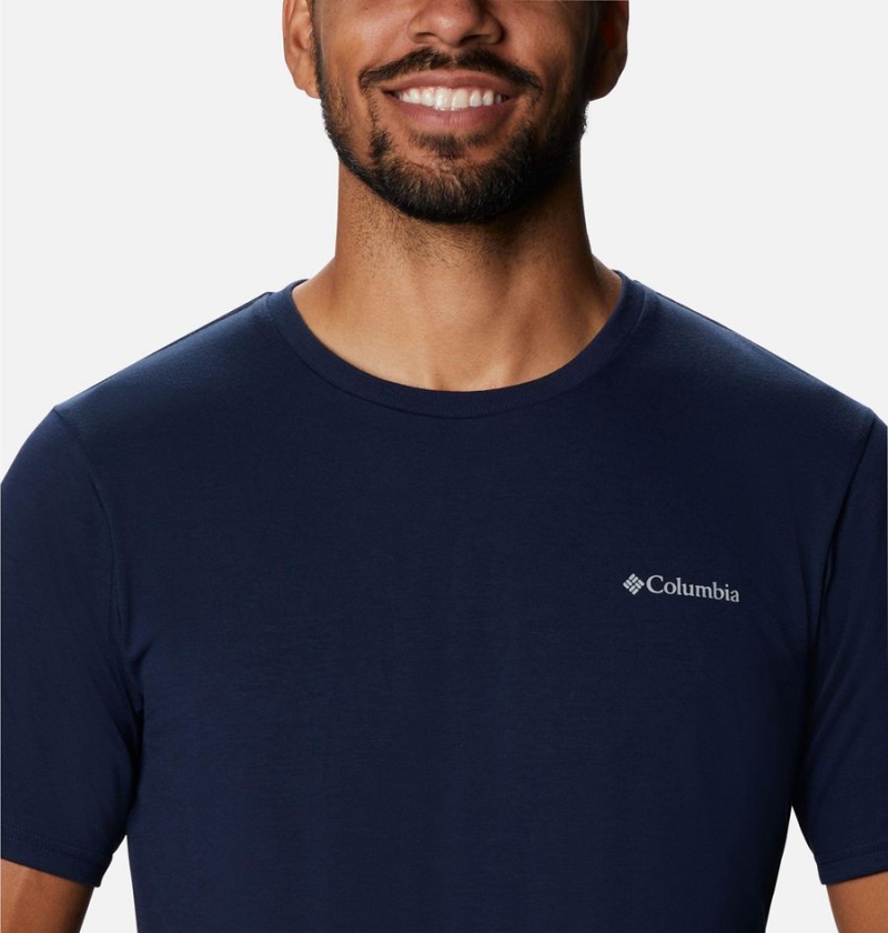 Navy Men's Columbia Sun Trek Short Sleeve T-Shirt | DWFNL-3601