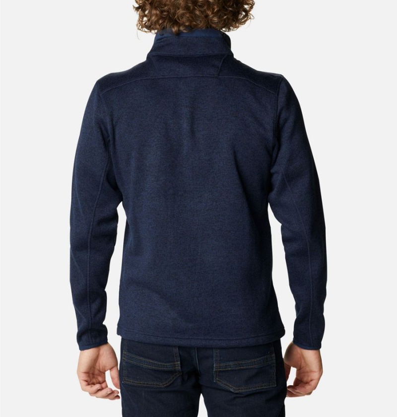 Navy Men's Columbia Sweater Weather Fleece Half Zip Pullover | UQBSJ-8493