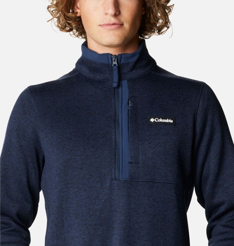 Navy Men's Columbia Sweater Weather Fleece Half Zip Pullover | UQBSJ-8493