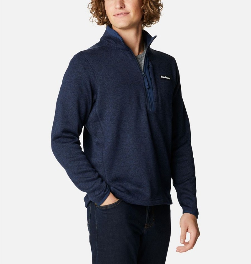 Navy Men's Columbia Sweater Weather Fleece Half Zip Pullover | UQBSJ-8493