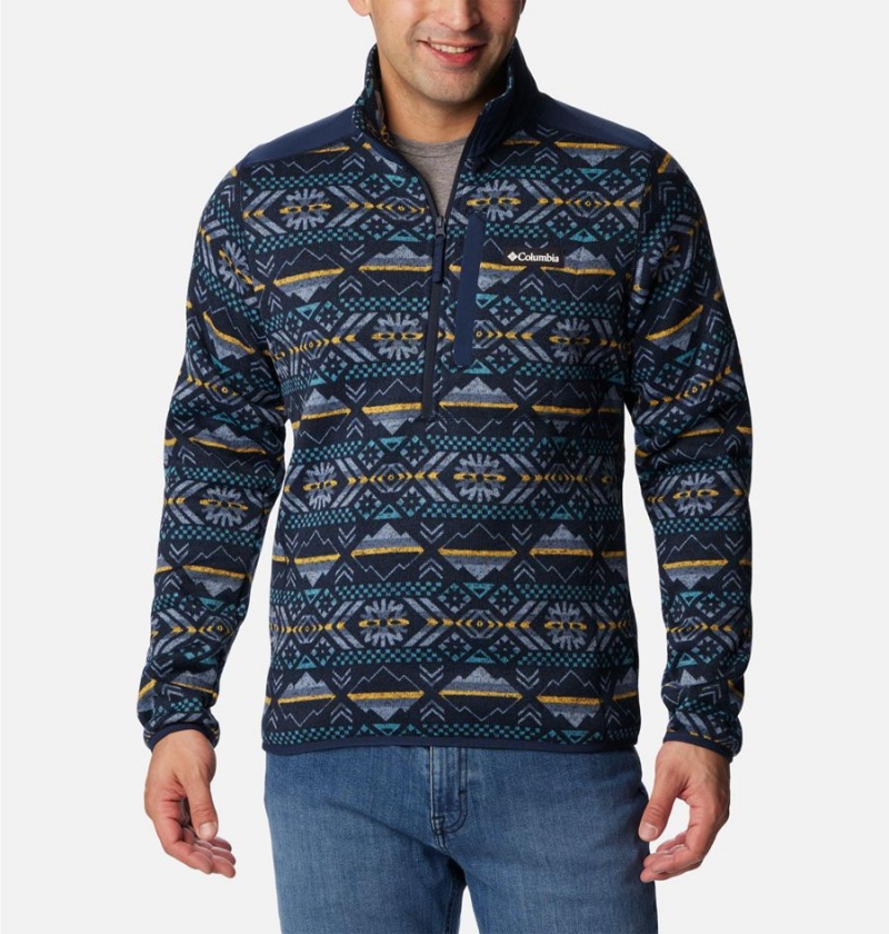 Navy Men\'s Columbia Sweater Weather II Printed Fleece Half Zip Pullover | KGRPQ-8719