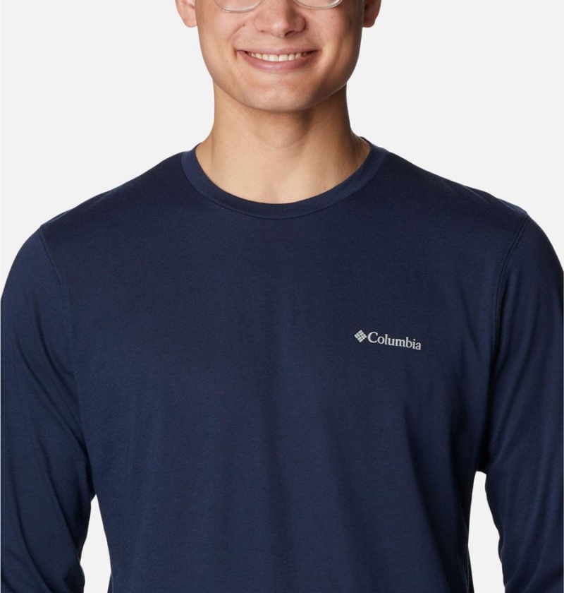 Navy Men's Columbia Thistletown Hills Long Sleeve Crew T-Shirt | SFWGZ-8291