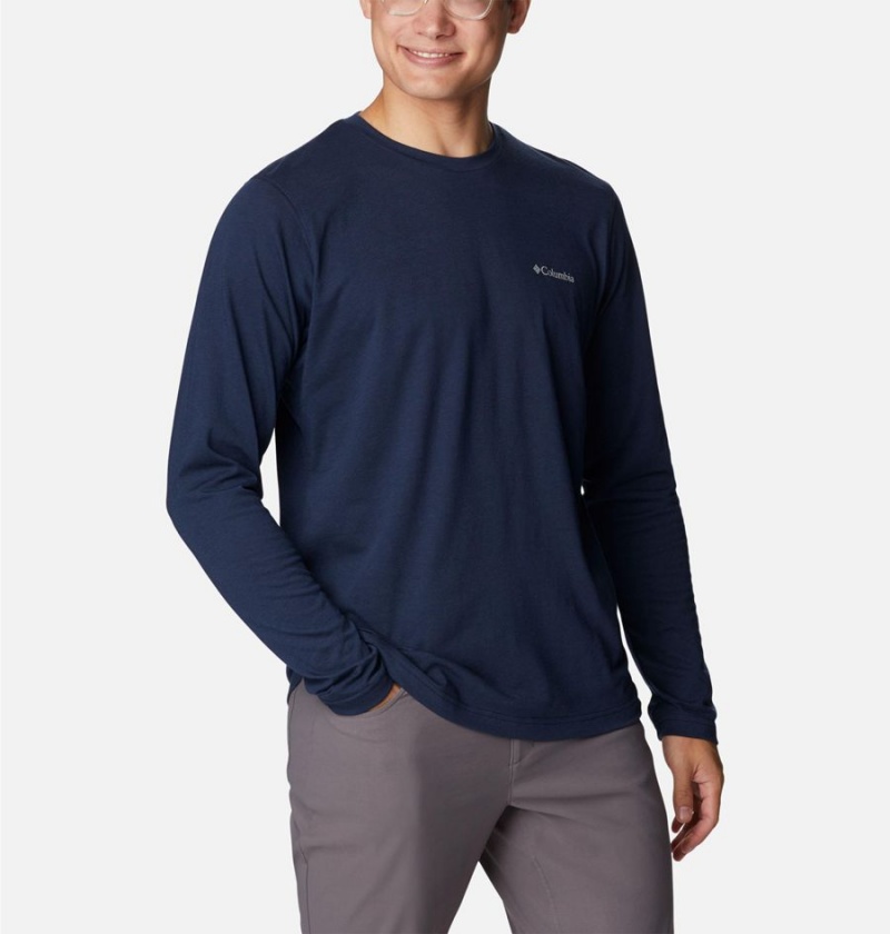 Navy Men's Columbia Thistletown Hills Long Sleeve Crew T-Shirt | SFWGZ-8291