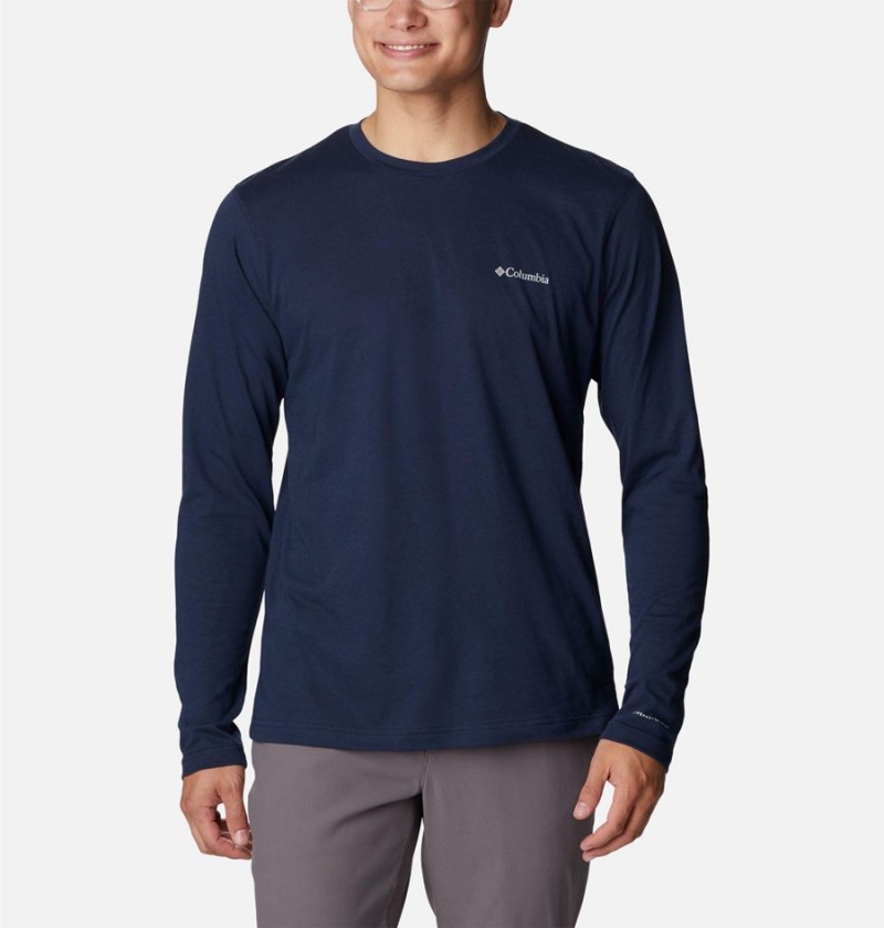 Navy Men\'s Columbia Thistletown Hills Long Sleeve Crew T-Shirt | SFWGZ-8291