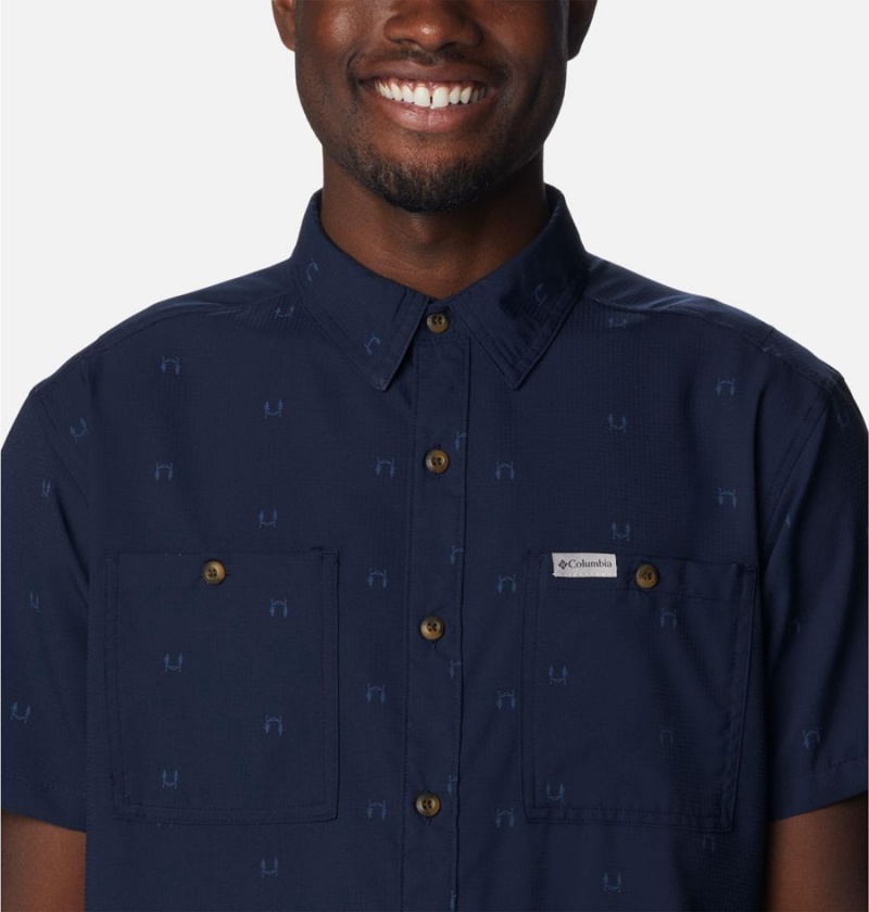 Navy Men's Columbia Utilizer Printed Woven Short Sleeve Shirt | DGJUR-2736