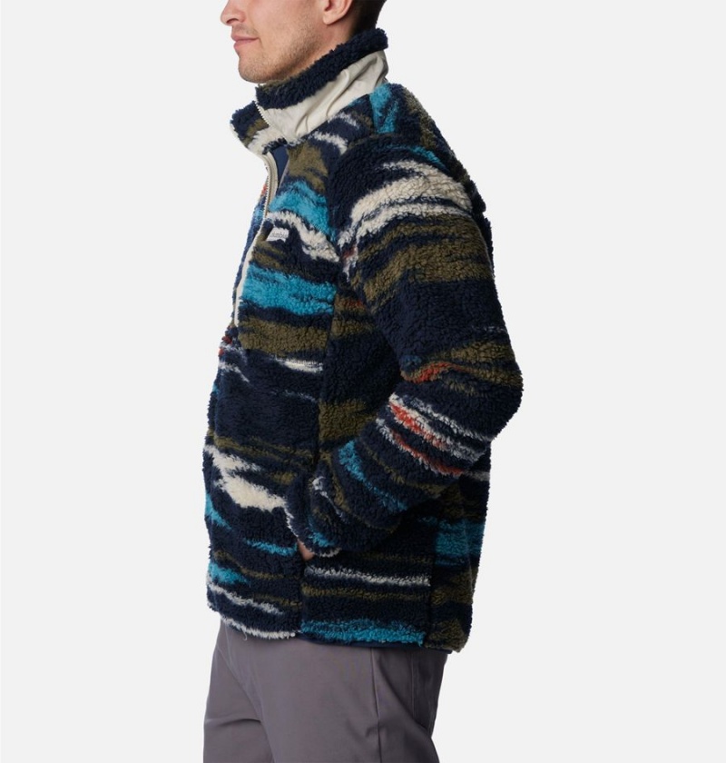 Navy Men's Columbia Winter Pass Printed Fleece Jacket | KTOEN-3685