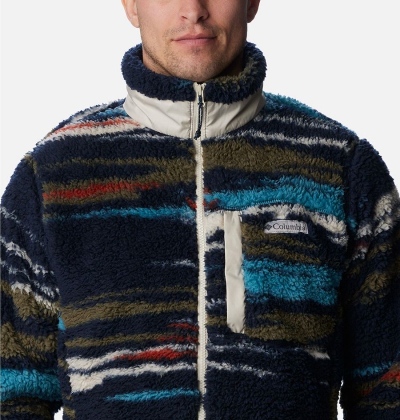 Navy Men's Columbia Winter Pass Printed Fleece Jacket | KTOEN-3685