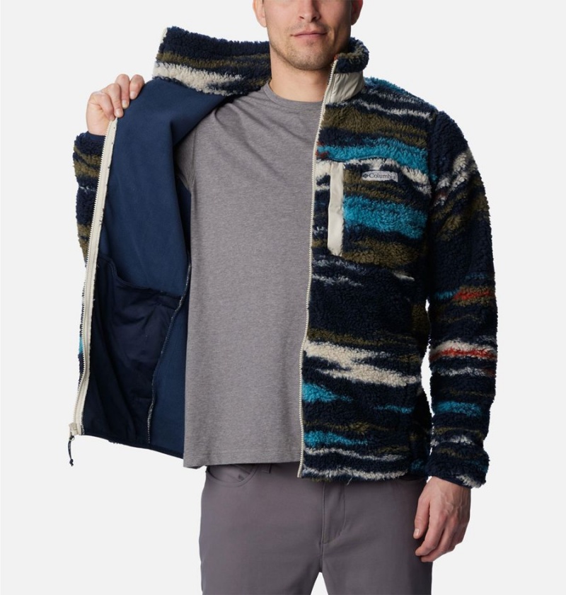 Navy Men's Columbia Winter Pass Printed Fleece Jacket | KTOEN-3685