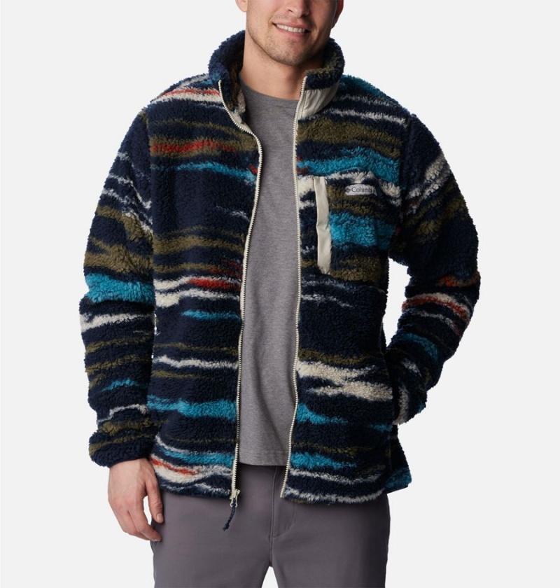 Navy Men's Columbia Winter Pass Printed Fleece Jacket | KTOEN-3685