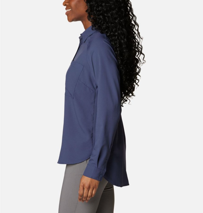 Navy Women's Columbia Anytime Lite Long Sleeve Shirt | WUYXK-0597