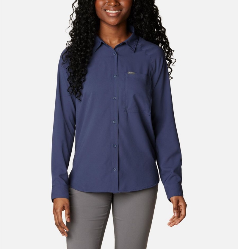 Navy Women\'s Columbia Anytime Lite Long Sleeve Shirt | WUYXK-0597