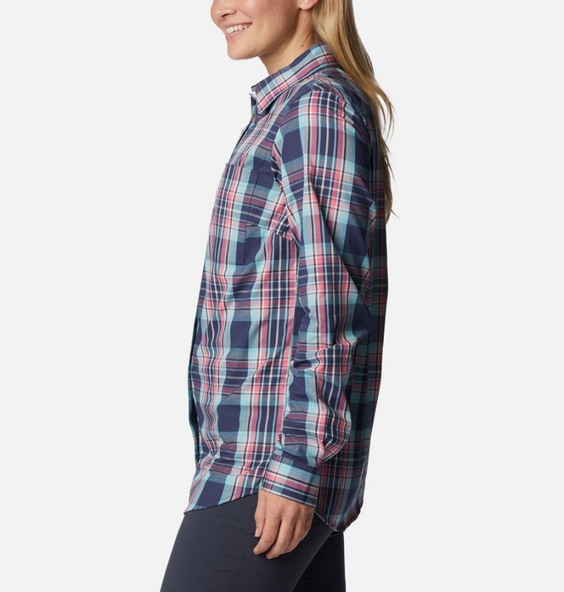 Navy Women's Columbia Anytime Patterned Long Sleeve Shirt | MLWPR-0456