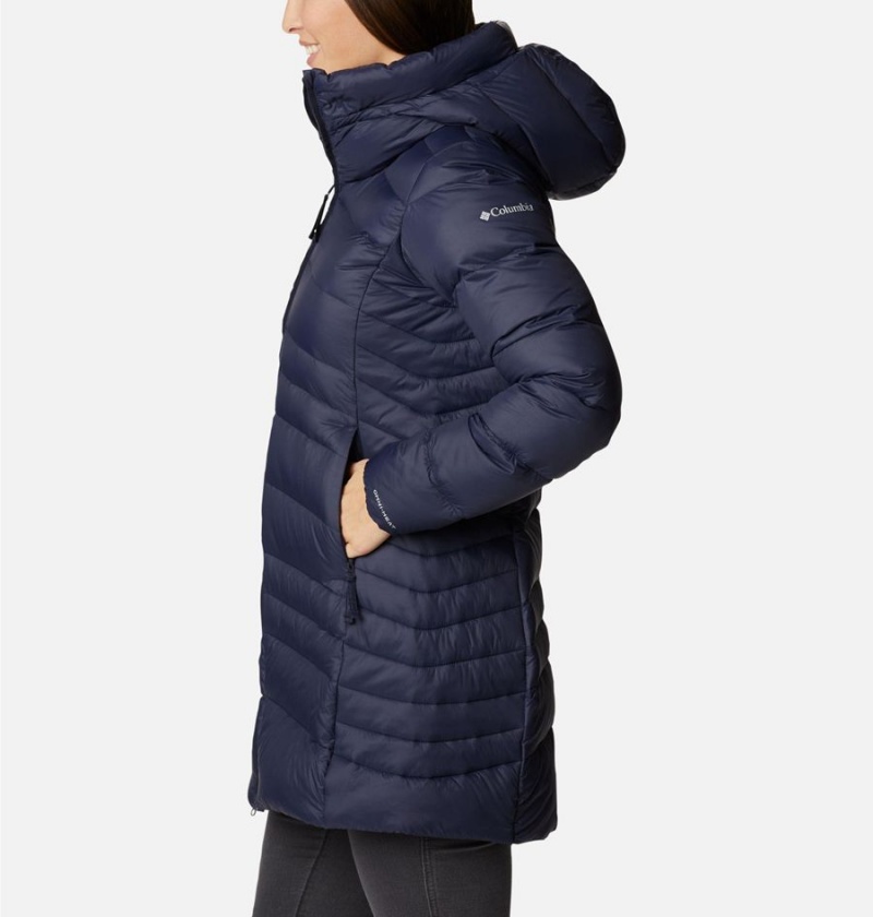 Navy Women's Columbia Autumn Park Hooded Mid Puffer Jacket | JONVM-5126