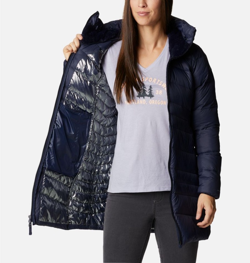 Navy Women's Columbia Autumn Park Hooded Mid Puffer Jacket | JONVM-5126