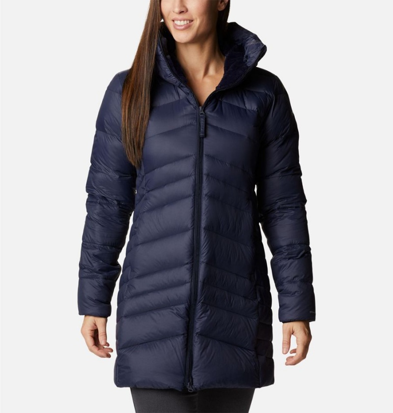 Navy Women\'s Columbia Autumn Park Hooded Mid Puffer Jacket | JONVM-5126