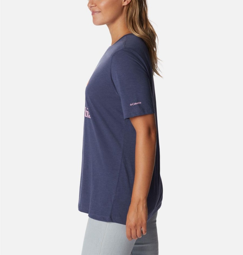 Navy Women's Columbia Bluebird Day Relaxed Crew Neck T-Shirt | USQAO-0365