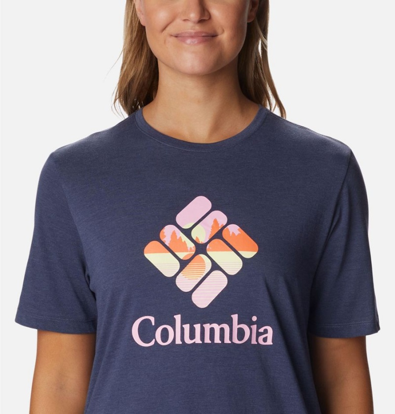 Navy Women's Columbia Bluebird Day Relaxed Crew Neck T-Shirt | USQAO-0365