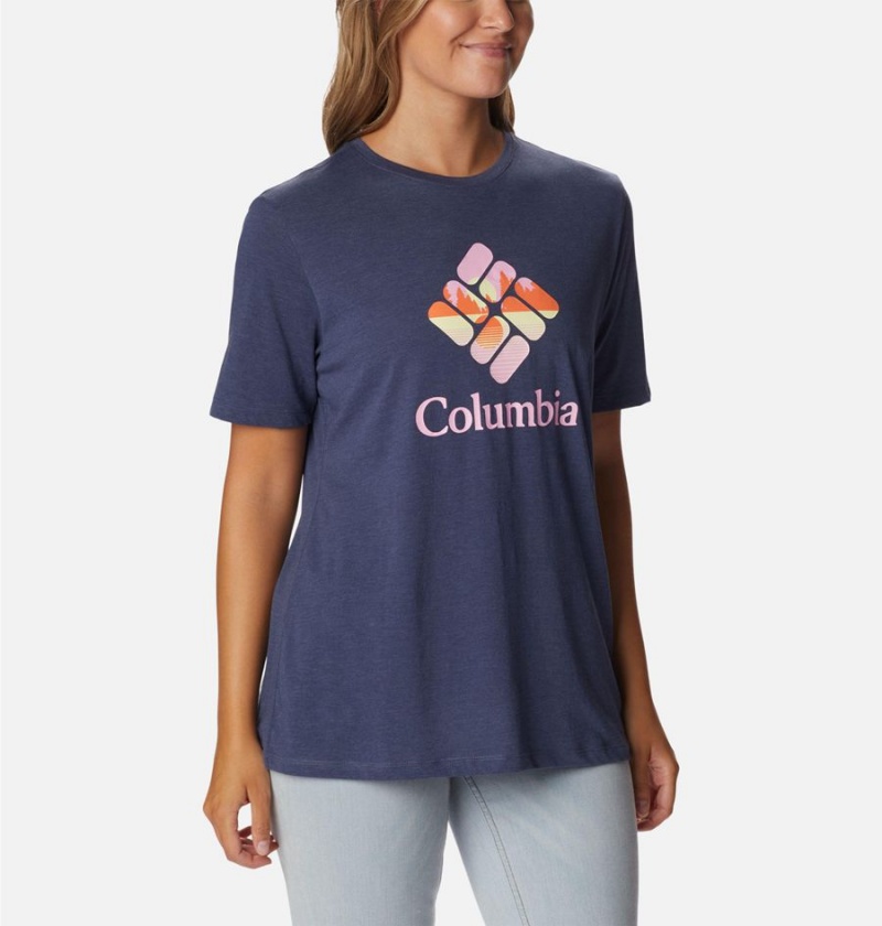 Navy Women's Columbia Bluebird Day Relaxed Crew Neck T-Shirt | USQAO-0365