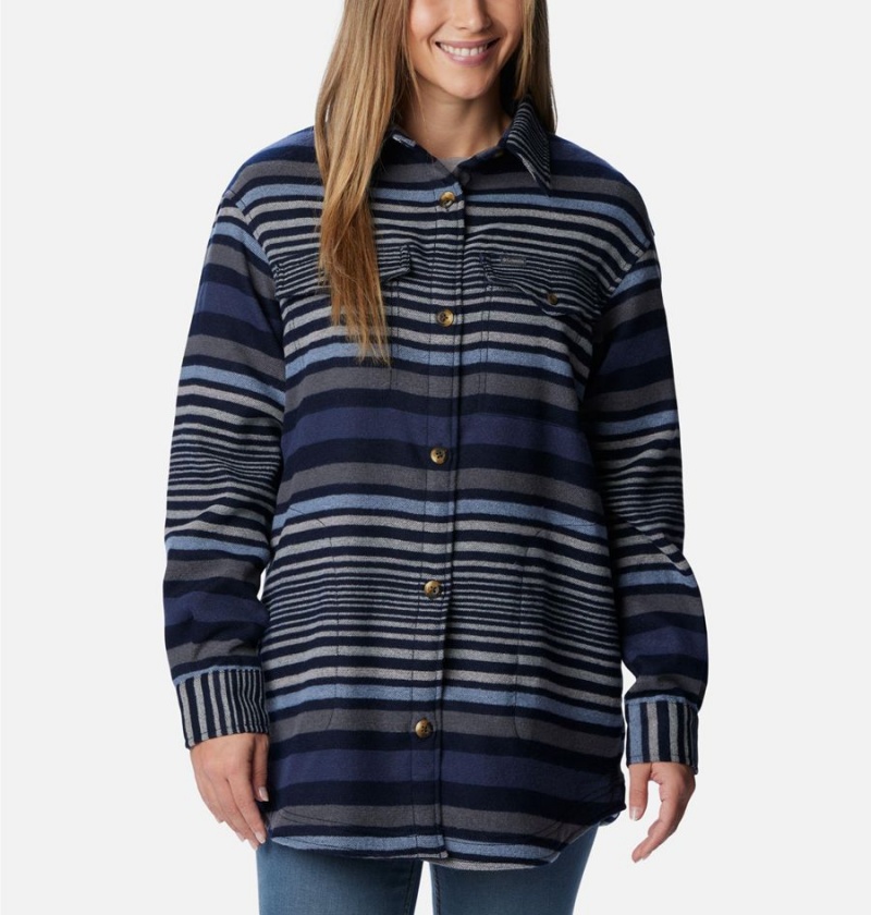 Navy Women's Columbia Calico Basin Jacket Shirt | EDVQS-1753