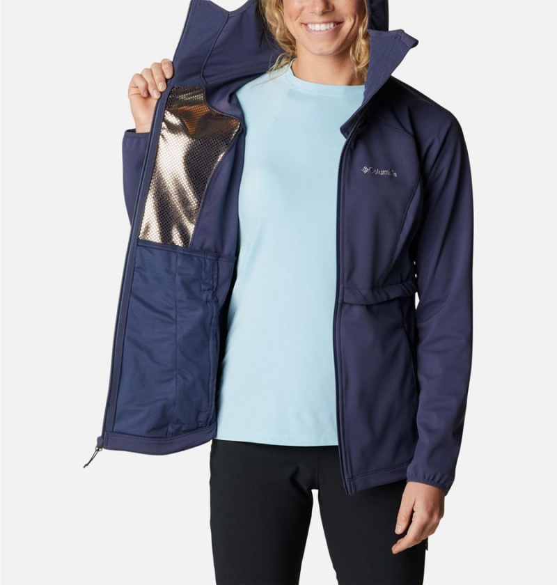 Navy Women's Columbia Canyon Meadows Softshell Jackets | QLJNV-7602