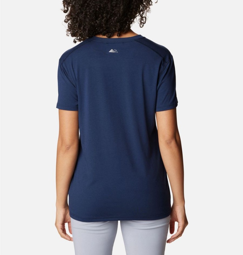 Navy Women's Columbia Endless Trail Running Tech T-Shirt | YKNCO-8190