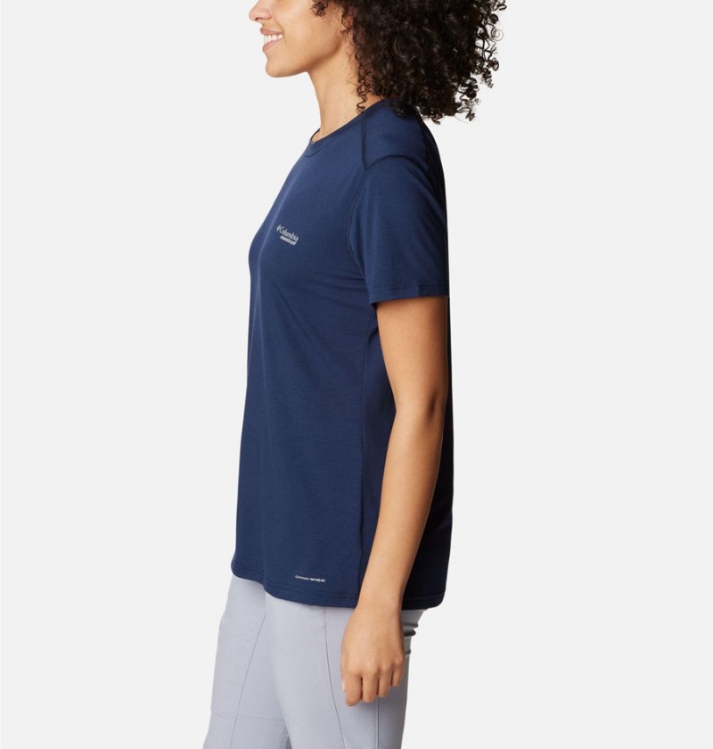 Navy Women's Columbia Endless Trail Running Tech T-Shirt | YKNCO-8190