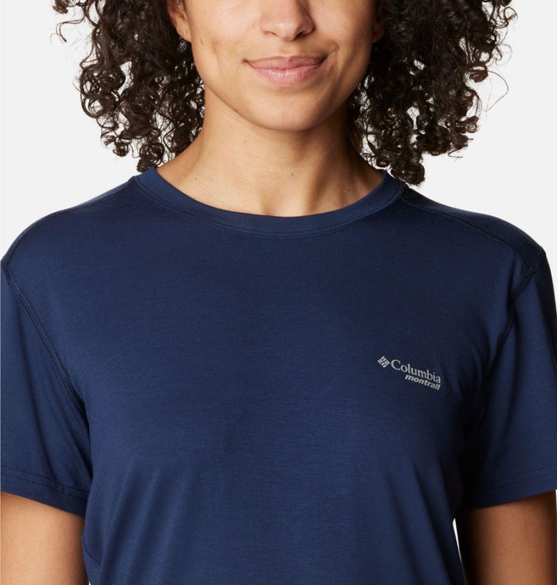 Navy Women's Columbia Endless Trail Running Tech T-Shirt | YKNCO-8190