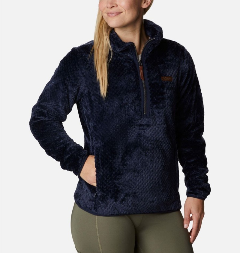 Navy Women's Columbia Fire Side Quarter Zip Sherpa Fleece Pullover | PVSIG-5094