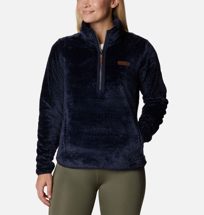 Navy Women\'s Columbia Fire Side Quarter Zip Sherpa Fleece Pullover | PVSIG-5094