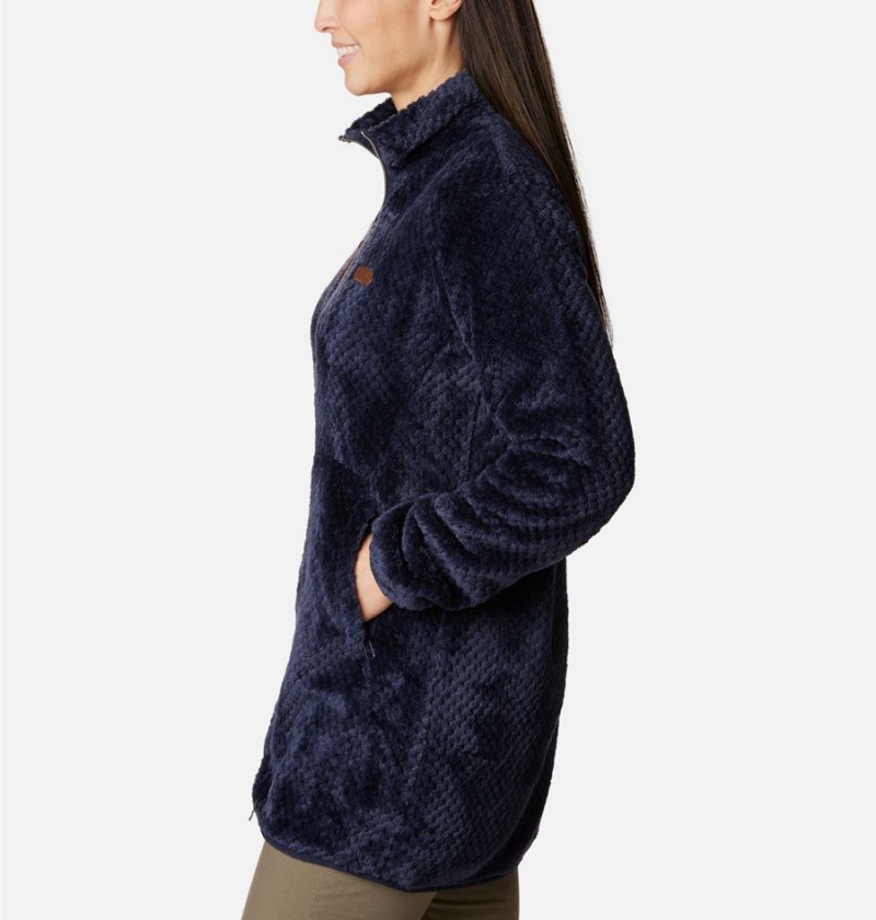 Navy Women's Columbia Fireside Long Full Zip Fleece Jacket | CKOHU-7361