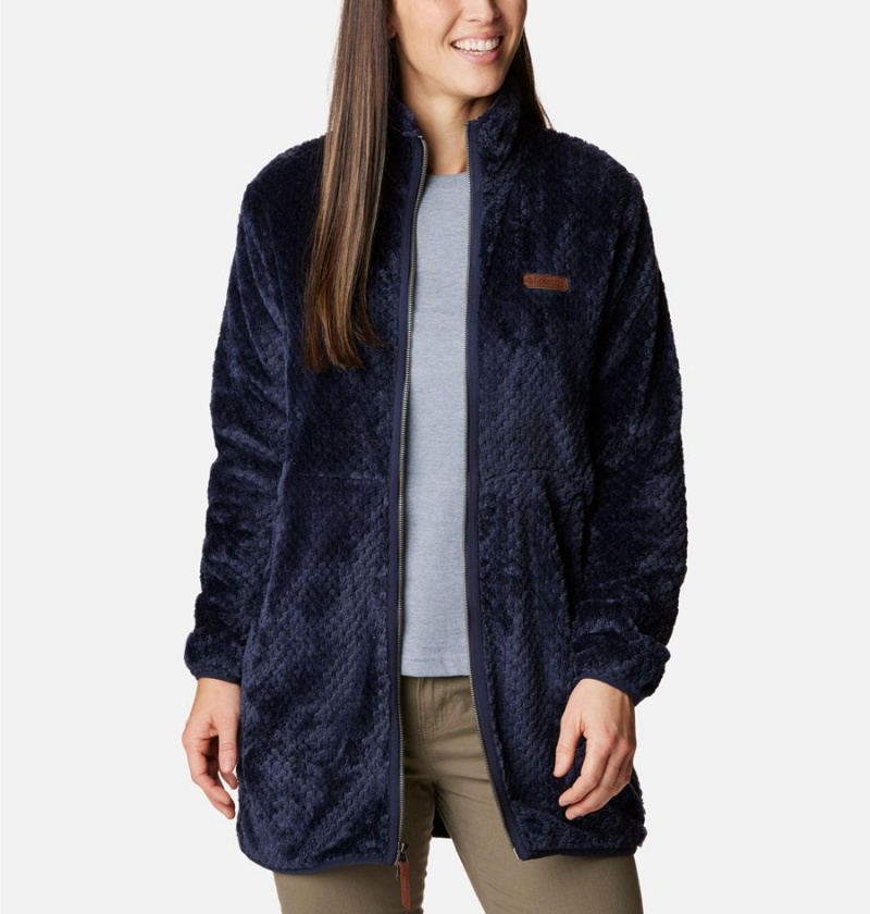 Navy Women's Columbia Fireside Long Full Zip Fleece Jacket | CKOHU-7361