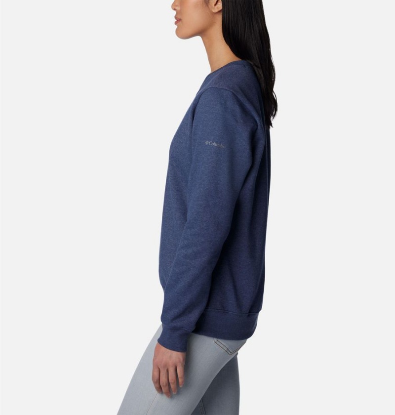 Navy Women's Columbia Hart Mountain II Graphic Crew Pullover | WJBYE-2106