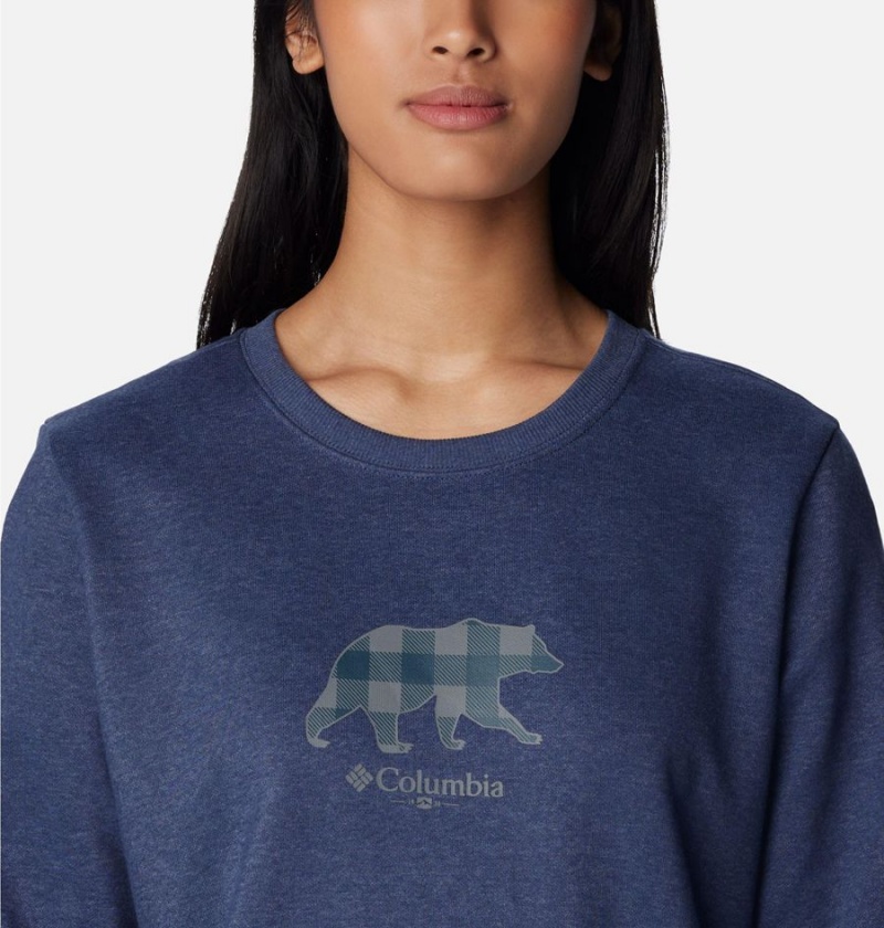 Navy Women's Columbia Hart Mountain II Graphic Crew Pullover | WJBYE-2106