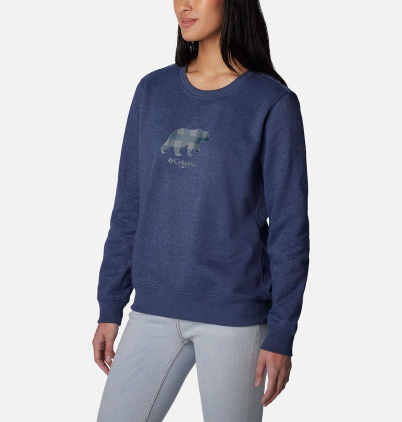 Navy Women's Columbia Hart Mountain II Graphic Crew Pullover | WJBYE-2106