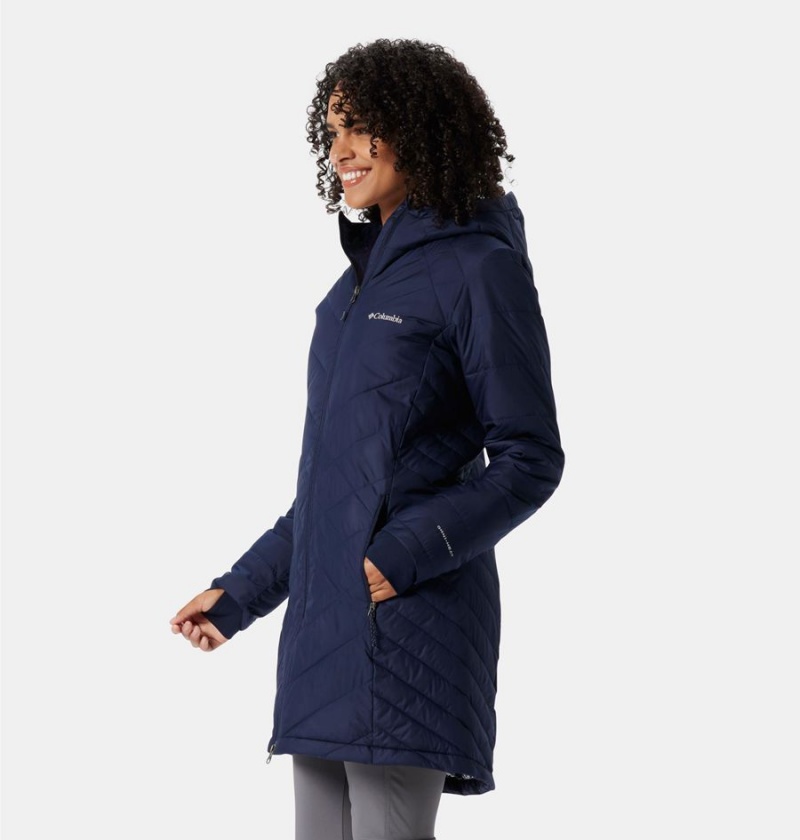 Navy Women's Columbia Heavenly Long Hooded Puffer Jacket | HQWSY-6941