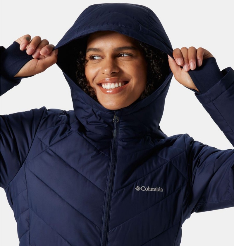 Navy Women's Columbia Heavenly Long Hooded Puffer Jacket | HQWSY-6941