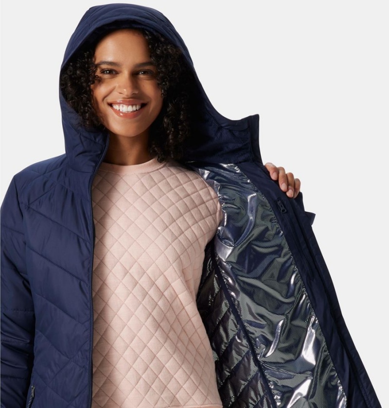 Navy Women's Columbia Heavenly Long Hooded Puffer Jacket | HQWSY-6941