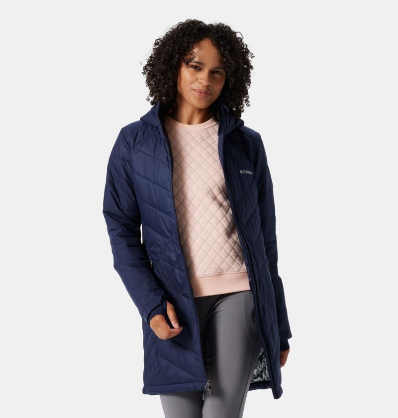 Navy Women's Columbia Heavenly Long Hooded Puffer Jacket | HQWSY-6941