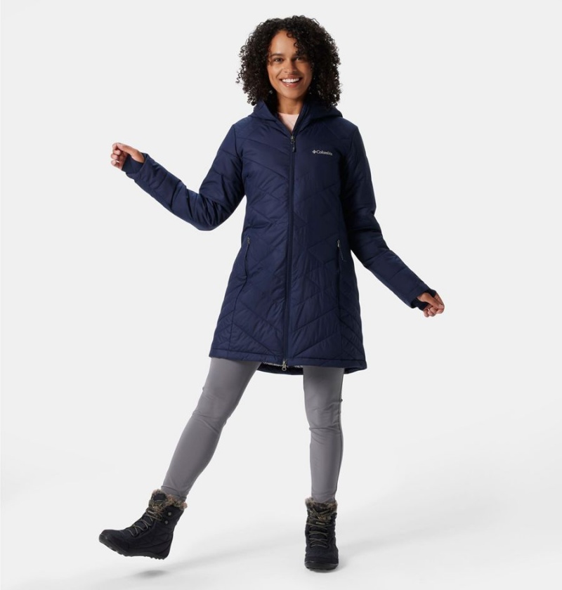 Navy Women's Columbia Heavenly Long Hooded Puffer Jacket | HQWSY-6941