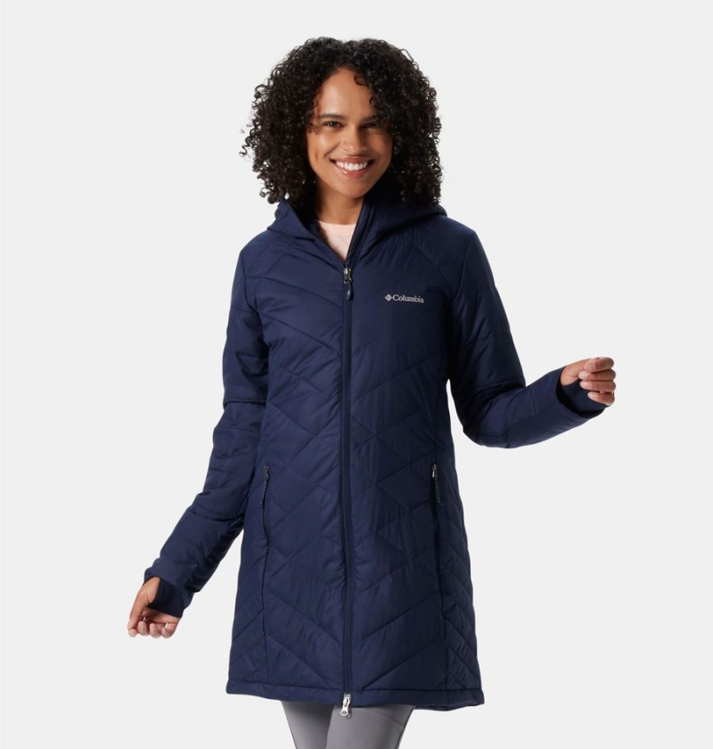 Navy Women\'s Columbia Heavenly Long Hooded Puffer Jacket | HQWSY-6941