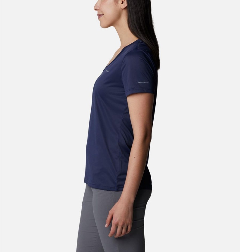 Navy Women's Columbia Hike Short Sleeve V-Neck T-Shirt | VAKJD-6708