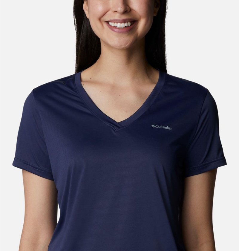 Navy Women's Columbia Hike Short Sleeve V-Neck T-Shirt | VAKJD-6708