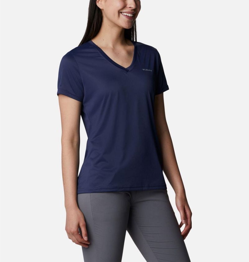 Navy Women's Columbia Hike Short Sleeve V-Neck T-Shirt | VAKJD-6708