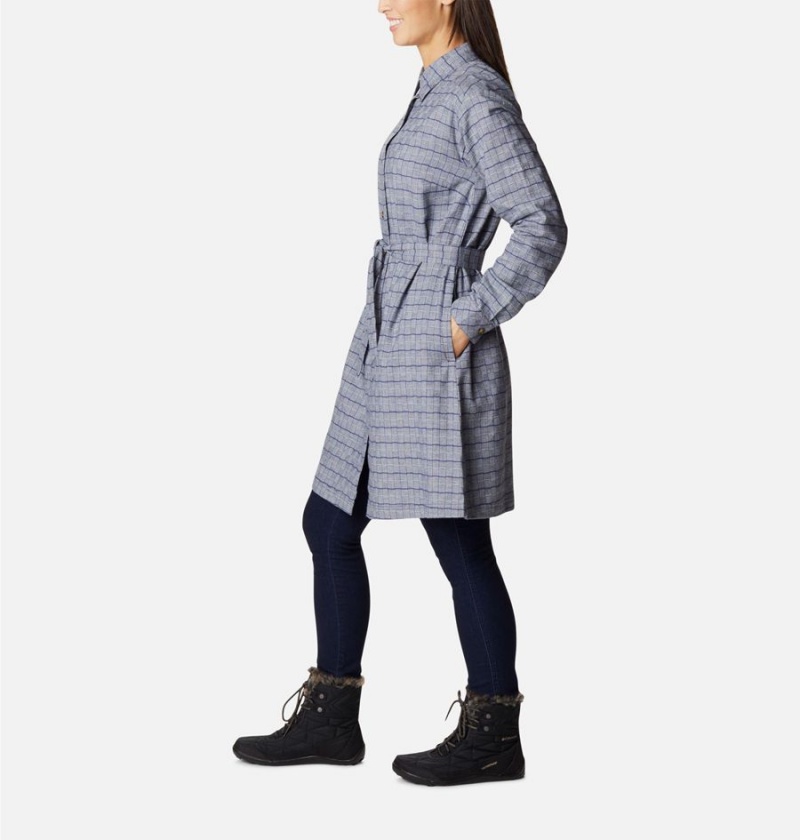 Navy Women's Columbia Holly Hideaway Flannel Dress | JFRWI-7638